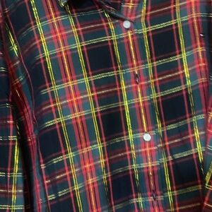 Tommy Hilfiger Black and Red and green plaid blouse. Touch of gold